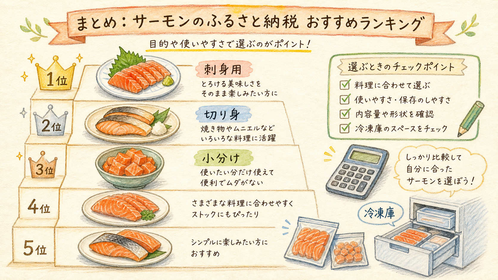サーモン返礼品をランキング形式で比較する図解