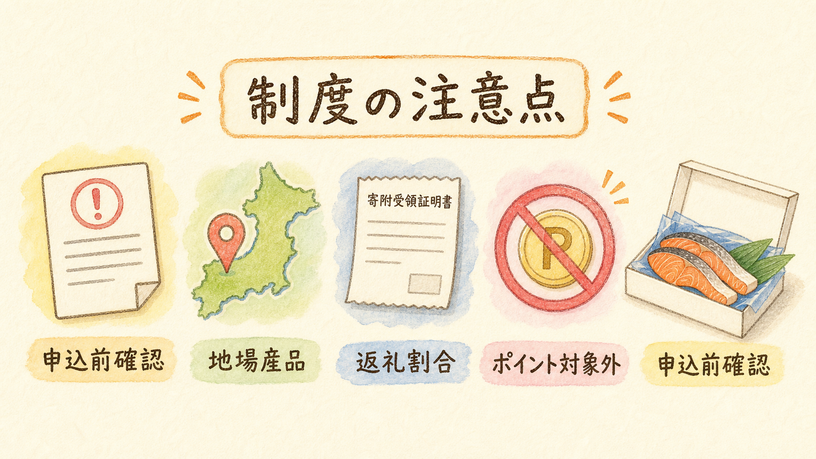 ふるさと納税制度の返礼割合とポイント対象外を確認する図解